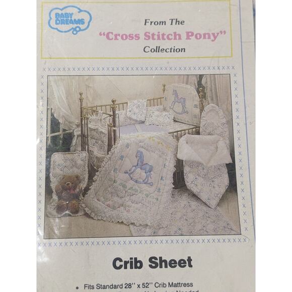 Vintage Baby Dreams Crib Sheet Collection New Cross Stitch Pony Made In USA - Picture 2 of 6